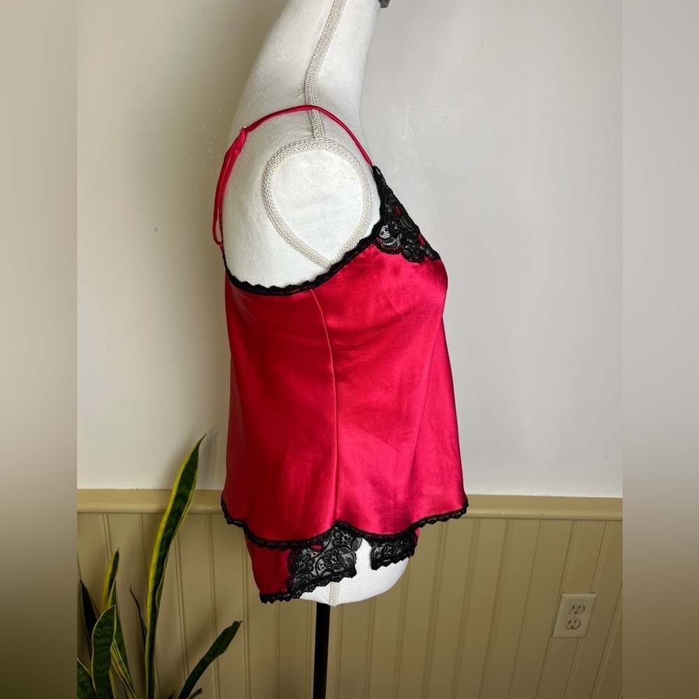 Vintage Christian Dior Lingerie Set Cami Panties Red Satin Lace 70s Coquette - Picture 14 of 16